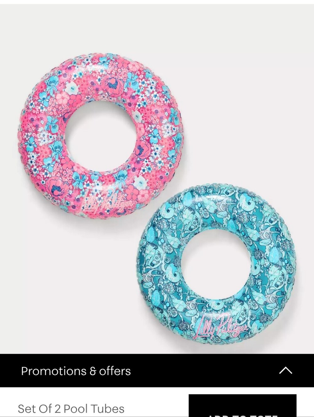 Lilly Pulitzer Aqua And Pink Set Of 2 Pool Tubes